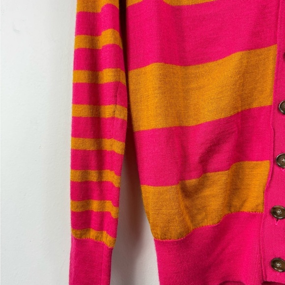 Ann Taylor Loft Size Medium Pink Mustard Button Up Cardigan Sweater Wool Blend - Picture 5 of 5